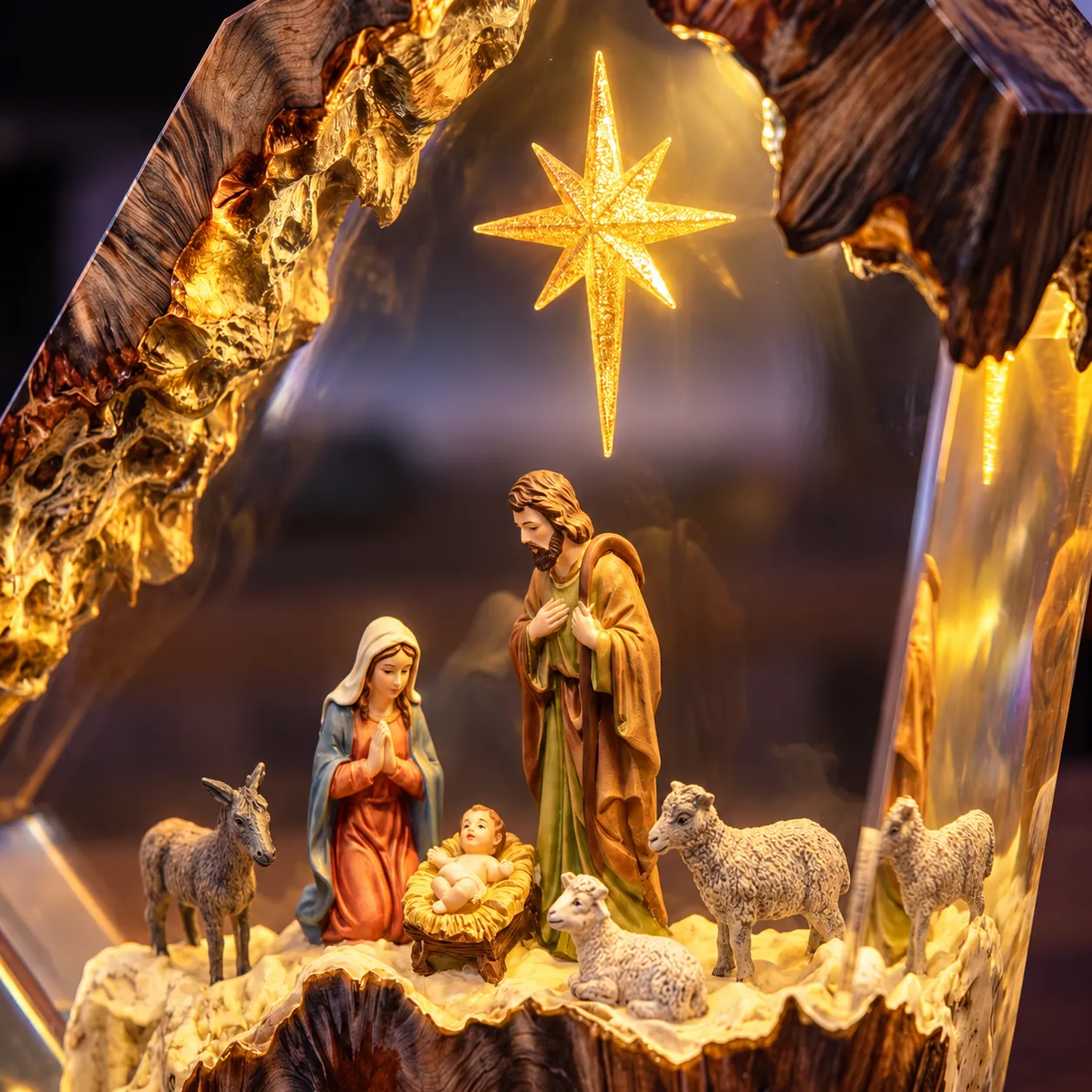Illuminated Nativity Crystal Ornament