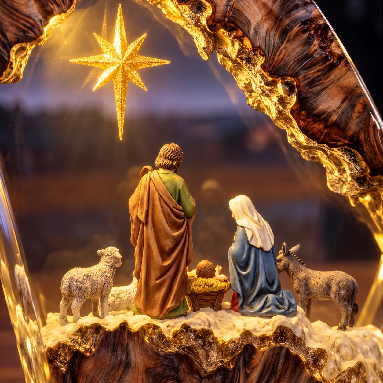 Illuminated Nativity Crystal Ornament