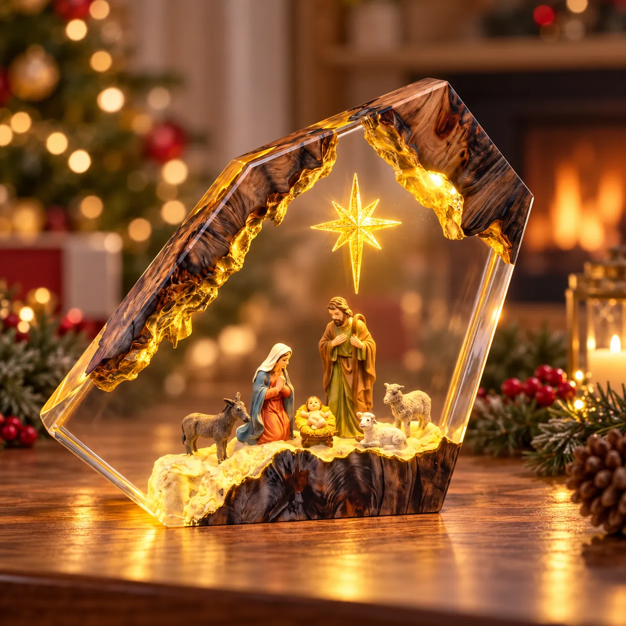 Illuminated Nativity Crystal Ornament