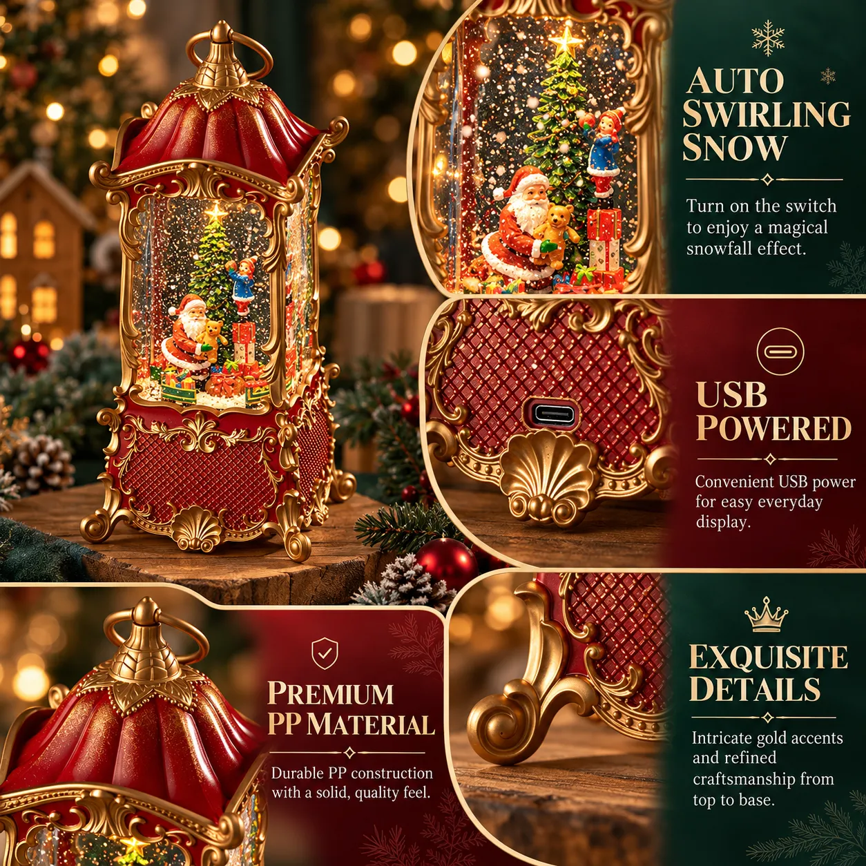 Ornate Victorian Christmas Snow Globe Lantern