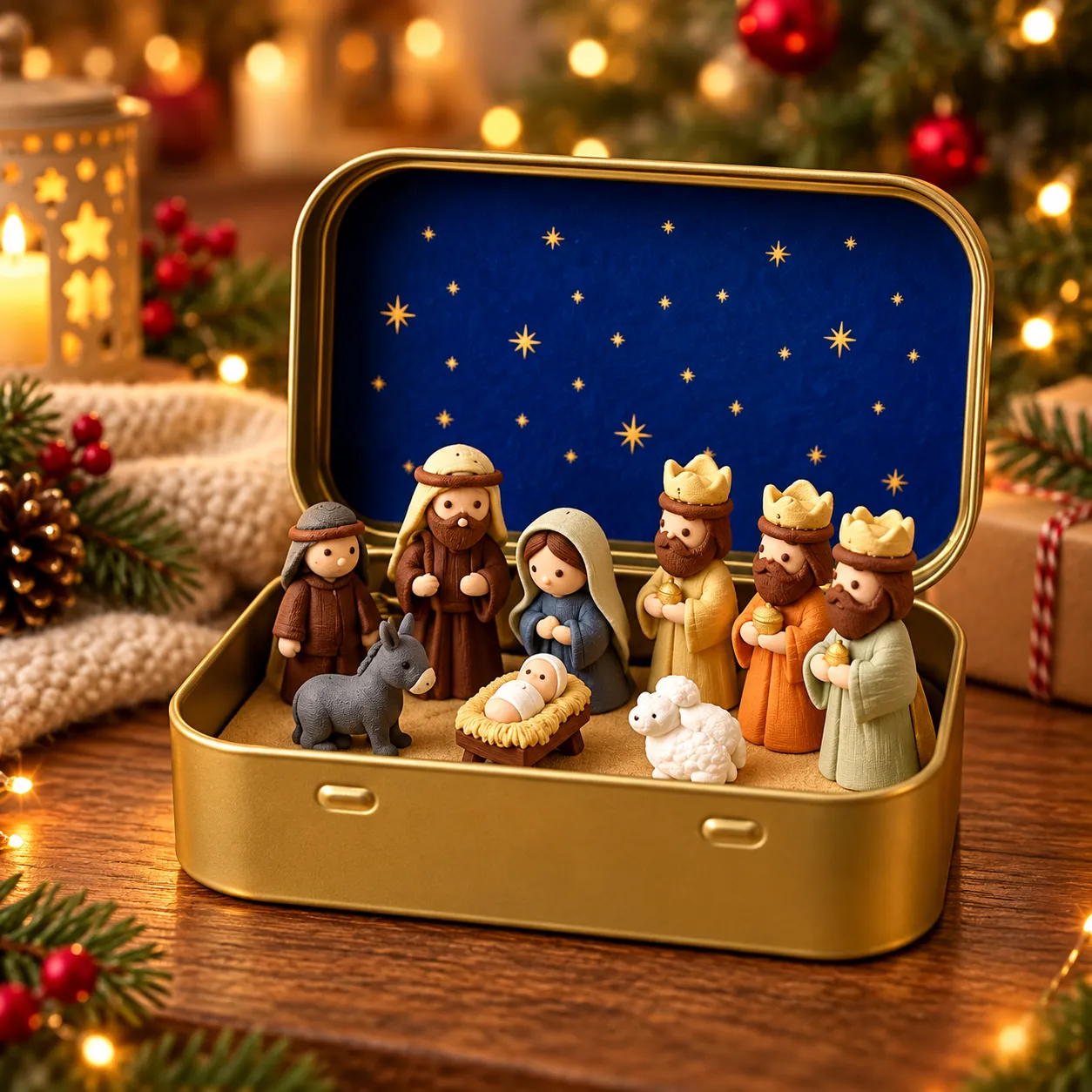 Nativity Diorama in Golden Tin