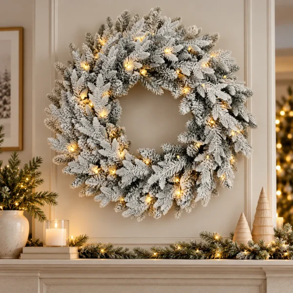 Pre-Lit Flocked Christmas Wreath