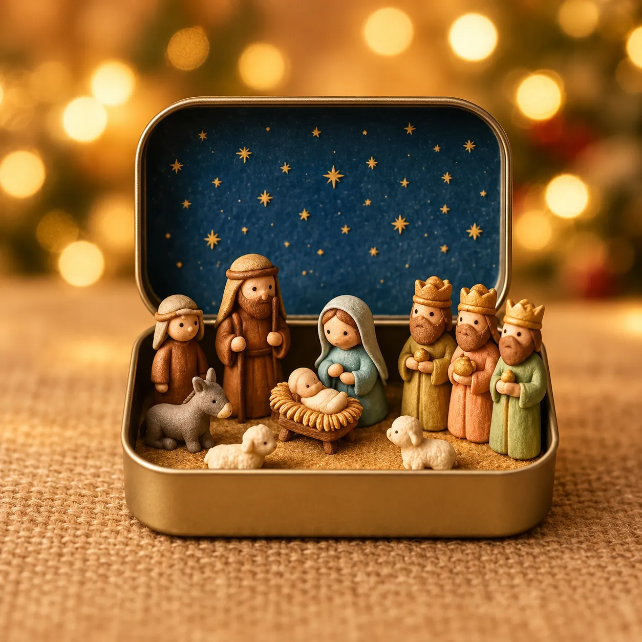 Tiny Starry Nativity Tin